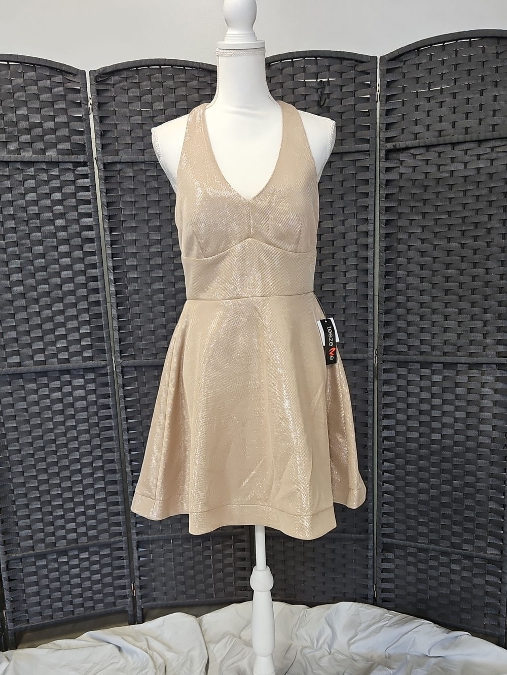 Teeze Me Champagne Shimmer Fit & Flare Mini Dress